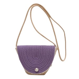 Purple Woven Cotton Rope Mini Beach Bag With Pearl Flap Crossbody Shoulder Bag For Women Summer Casual Everyday Use - Product Image 1
