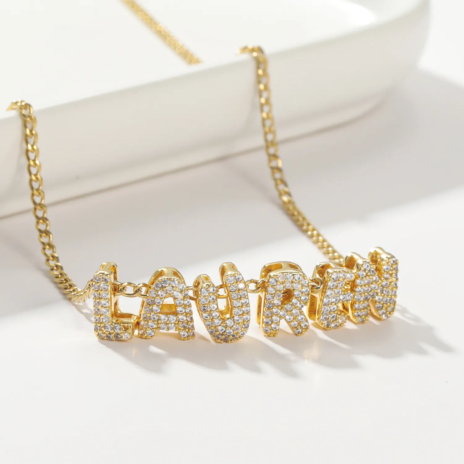 3D Bubble Name Necklace Gold Diamond Name Pendant Balloon Letter Necklace Initial Puff Pendant Valentine's Day Gift For Her