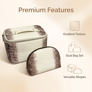 2Pcs Gradient Himalayan Crocodile Pattern PU Leather Zipper Durable Soft Handle Large Capacity Travel Makeup Organizer Cosmetic - Product Image 2