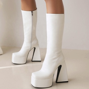Big Size 44 Women Platform Knee High Boots Custom Colors Square Toe Long Booties Thick Block <b>Heel</b> Side Zipper Shoes Ladies - Product Image 2