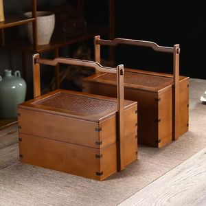 Caja de Regalo de Madera Estilo Chino Xuyuan, Rectangular, Doble Capa, Hecha a Mano, de Madera Maciza, para Té, Pasteles Lunares y Comida Tradicional - Product Image 2