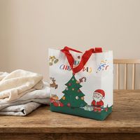 Sac fourre-tout en toile coloré avec motif de sapin de Noël du Père Noël, Joyeux Noël, réutilisable, recyclable, cadeaux de Noël, emballage textile Xh
