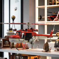 Modèle d'hélicoptère rétro rouge 35 cm, figurine d'avion en métal, artisanat en fer, fait main, imprimé vintage, décoration d'intérieur, objet de collection