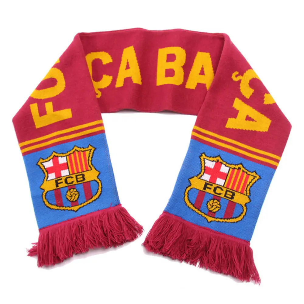 OEM promotional custom jacquard sports scarf football team wholesale knitted football scarf with logo