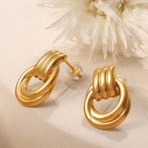 Pendientes geométricos con diseño de hilo irregular dorado para mujer, joyería de moda - Product Image 2