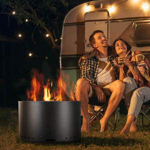 En vente Foyer d'extérieur multifonction avec barbecue Grill Log Wood Foyer en acier inoxydable sans fumée avec base ronde - Product Image 3