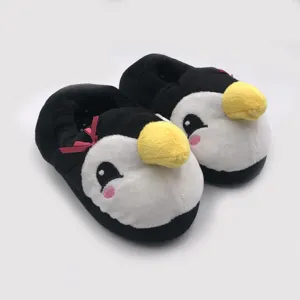 Cheap animal shape 3D penguin fluffy fur kids novelty winter boots slippers for girls