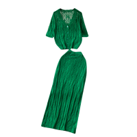 Ensemble décontracté en tricot ample 2 pièces, cardigan à manches courtes et col en V, jupe longue taille haute pour femmes, printemps été