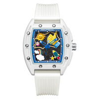 C967 Hommes creux en relief personnalité tendance amusant enfantin vin baril montre mécanique automatique