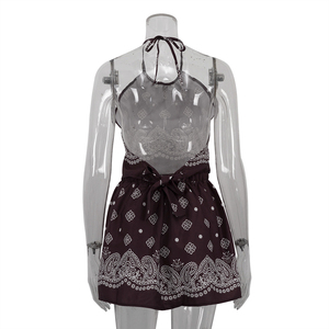 Stampato Sexy con scollo all'americana senza scollatura Top corto e minigonna per le vacanze da donna abiti <span class=keywords><strong>estivi</strong></span> da donna Set in due pezzi - Product Image 4