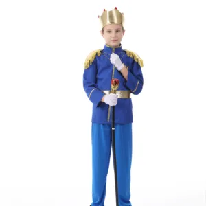 Emperor's Day Cosplay Kids Boys Prince Blue Costume Clothes Polyester oem--HSG19170