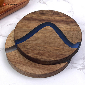 Acacia Wood Epoxy Resin Round Luxury Handcrafted Drink Mats Unique Blue Stream Design Thick Wooden <b>Coaster</b> Home Decor - Product Image 4
