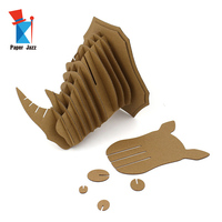 Kit de sculpture en carton ondulé écologique, tête de rhinocéros 3D à assembler soi-même, décoration murale pour la maison, le bureau, les cadeaux