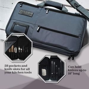 Échantillon gratuit : Étui décontracté pour couteaux de chef, 10 emplacements pour couteaux et une grande poche zippée, durable, en toile 10oz. - Product Image 6