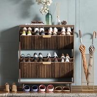 Meuble à chaussures pliable minimaliste et moderne pour salon, entrée de maison, couloir, en bois massif, avec rangement et présentoir