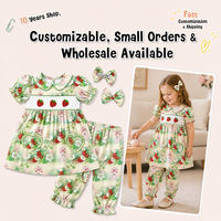 Puresun Prix de gros Ensemble haut et pantalon 100% coton brodé smocké imprimé fraises, col Peter Pan, pour filles de 2 à 8 ans