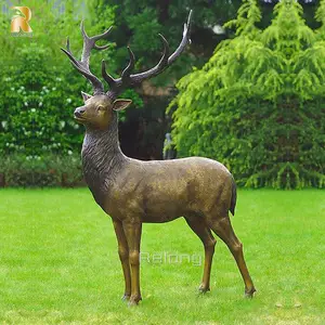 Grande sculpture de jardin extérieure de haute qualité Statue de cerf en bronze grandeur nature