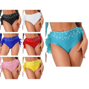 Pantalones cortos de baile para mujer, pantalones cortos con plumas, traje de baile para danza del vientre, latino, chacha, tango, competición internacional de baile de salón - Product Image 1