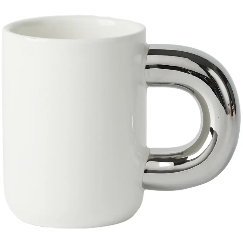 UCHOME Unique design nordic style Silver handle ceramic coffee mug pangpang fat big handle stoneware mug