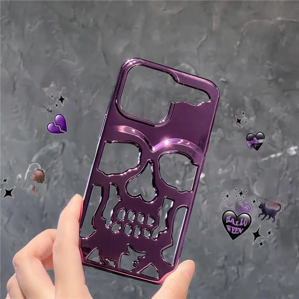 Unique Electroplating Hollow Case for iPhone 14 Skeleton Case for iPhone 14 Pro Max Skull case