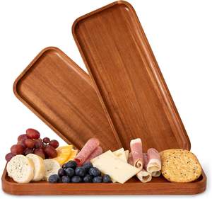 Plateaux en acacia brun massif 14 x 5,5 pouces, plateaux rectangulaires de grande taille, plateaux en bois pour aliments, plateau de charcuterie, plateau de service pour apéritifs - Product Image 1