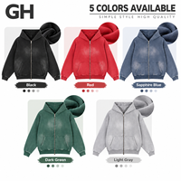 GH Veste à capuche zippée oversize en polaire épaisse, coupe-vent, teinte en pièce, style streetwear américain vintage, pour l'automne