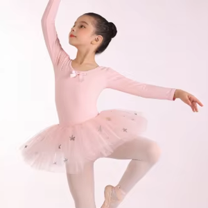 Justaucorps de ballet sans dos pour filles, motif en maille étoilée, strass DLY, manches longues, tenue de danse de ballerine, tutu, tenues de danse pour enfants - Product Image 5