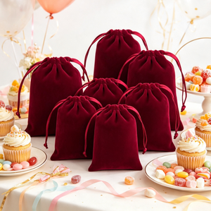 Pochette en velours flanelle rouge bordeaux avec cordon de serrage, sac portable pour bijoux, emballage de bonbons de mariage, pochette cadeau avec cordon de serrage - Product Image 5
