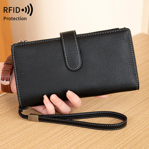 RFID rétro grande capacité pochette sac à main imprimé léopard Double fermeture éclair <span class=keywords><strong>porte</strong></span>-<span class=keywords><strong>carte</strong></span> de crédit à la mode trois plis femmes Long portefeuille - Product Image 6