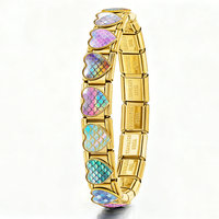 Bracelet à breloques italien en acier inoxydable, coloré, avec maillons émail cœur et écailles de sirène, pour femme, bijoux de mode DIY, vente en gros