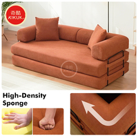 Canapé-lit pliable trois places orange, design gain de place avec cadre fixe, accoudoirs amovibles, en chenille, sans cadre, éponge, pour appartement