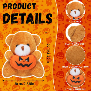 Halloween Stuffed Animal Mini <strong>Pumpkin</strong> <strong>Teddy</strong> Bear Plush Toys with Hanging Rope Party Decoration Small Bear Soft Doll - Product Image 2