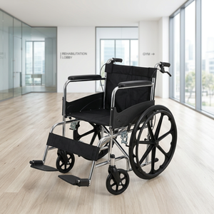 Silla de Ruedas Manual de Acero Negra, Ligera, Portátil y Plegable con 1 Año de Garantía, Certificación CE, Capacidad de Peso de 100-120 kg - Product Image 2