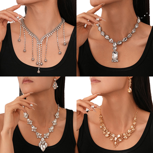 Européen américain haut de gamme luxe géométrique diamant goutte d'eau incrusté collier personnalité exagérée mode pendentif chaînes - Product Image 1