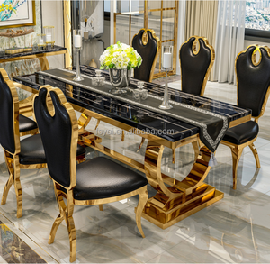Thé chinois traditionnel métal mariage noir Restaurant salle à manger Table d'appoint moderne fer marbre Table à manger ensemble - Product Image 1
