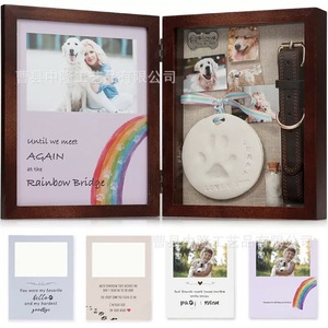 Solid Wood Pet Photo <b>Frame</b> Rectangle Brown Handmade Shadow Box For Dog Cat Paw Print Souvenir Storage - Product Image 4