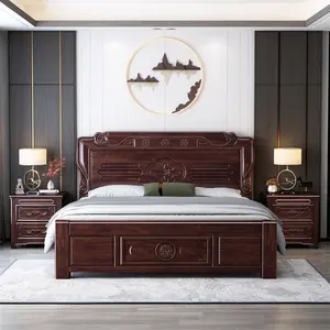 나무 침대 현대 더블 침대 침실 가구 중국 고급 저장 단단한 나무 침대 초대형