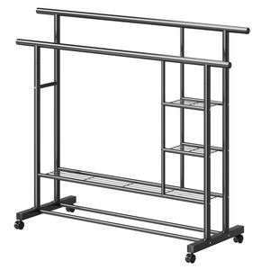 Porte-manteau double en métal OEM Cedar Space avec roulettes verrouillables, <span class=keywords><strong>étagère</strong></span>s de rangement épaissies antirouille <span class=keywords><strong>pour</strong></span> chaussures et vêtements - Product Image 2