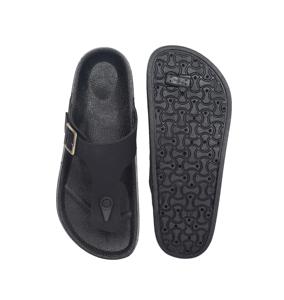Men’s Black Double Strap <b>Sandals</b>, Adjustable Buckle Slide Slippers, Open Toe Casual Footwear with Comfortable EVA Sole - Product Image 2