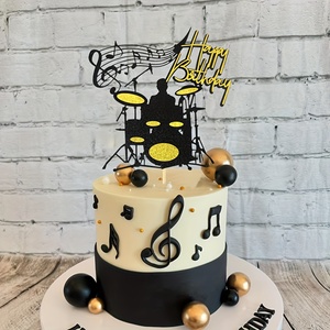 Decorazione per Torta a Tema Musicale, Topper Glitterato con Chitarra, Batteria, Simboli Musicali, Note Musicali, Decorazioni per Torte da Musicista - Product Image 1