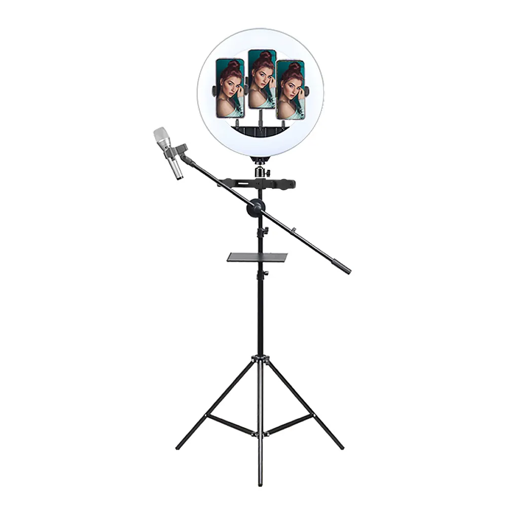 Hsu Dimmable độ sáng LED vòng ánh sáng 18inch với tripod đứng và người giữ điện thoại cho live streaming trang điểm Youtube nhiếp ảnh