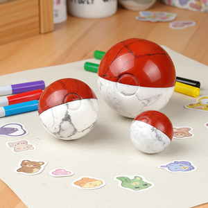 Pierre précieuse naturelle Howlite Jaspe Rouge de 2cm, 3cm, 4cm, Pierre précieuse magique en forme de paume, Bicolore Rouge et Blanc, <span class=keywords><strong>Pokeball</strong></span>, Balle d'elfe à vendre - Product Image 1