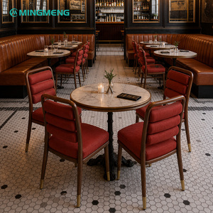 <b>Restaurant</b> Table and Chair <b>Set</b> Round Marble Top Metal Frame Red Fabric Traditional Style Commercial Furniture - Product Image 3