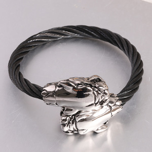 Pulsera con Cabeza de Leopardo de 6 mm, Acero de Titanio Ajustable, Joyería de Moda Unisex, Diseño Animal Negro, Estilo Urbano - Product Image 1