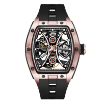 Montre mécanique automatique squelette de luxe, boîtier en or rose, style tourbillon, montre-bracelet pour homme, bracelet en silicone, prête à être expédiée