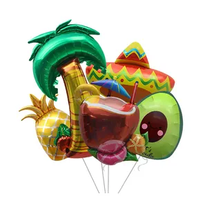 2023新帽子椰子棕榈树箔球绿叶形状箔气球夏威夷卢奥派对夏季主题装饰品