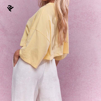 Fabricant de vêtements personnalisés F240294 Tops courts à manches longues pour femmes T-shirt ample à col rond Vêtements de sport d'entraînement de fitness