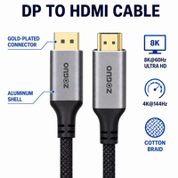 Câble DP vers HDMI 4K120Hz plaqué or, adaptateur DP vers HDMI, coque en aluminium, blindage en feuille tressée pour ordinateur portable, HDTV, moniteur, téléviseur