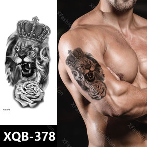 Offre Spéciale hommes demi <span class=keywords><strong>bras</strong></span> papier de transfert d'eau autocollants de <span class=keywords><strong>tatouage</strong></span> haute qualité fleur couronne <span class=keywords><strong>Lion</strong></span> conception longue durée tatouages temporaires - Product Image 2