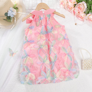 Nouvelle collection été 2026 : Robe coréenne pour filles, en tricot 3D à pétales, avec nœuds féériques, volants et perles, style étranger. - Product Image 5